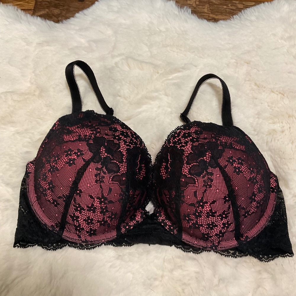 Victorias Secret Cream Angel 34D Push Up Black Pink Womens